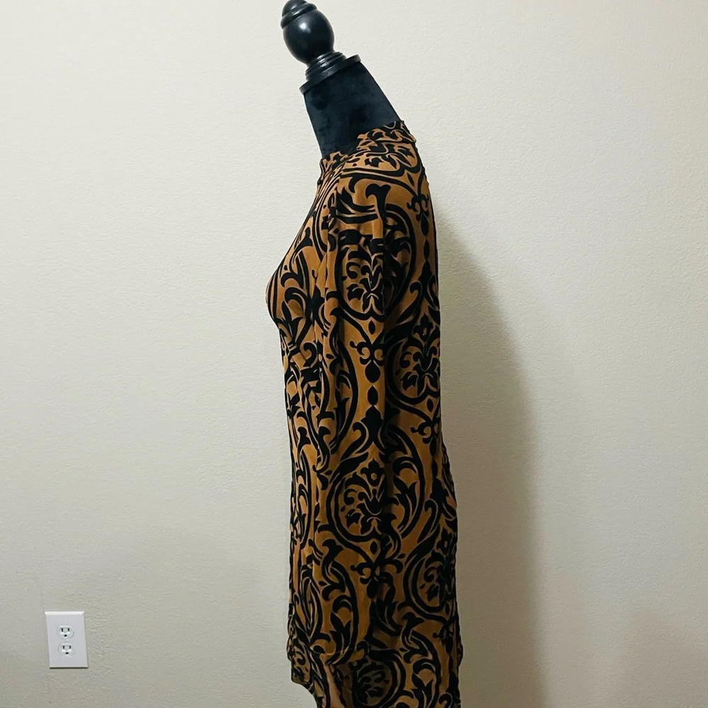 Black and Brown Long Sleeve Mock Neck Bodycon Dress - Picture 5 of 5
